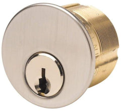 Made in USA - 5 Pins, Yale Keying, Mortise Cylinder - Satin Chrome Coated, Solid Brass - Makers Industrial Supply