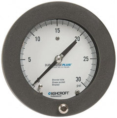 Ashcroft - 4-1/2" Dial, 1/4 Thread, 0-30 Scale Range, Pressure Gauge - Center Back Connection Mount, Accurate to 0.5% of Scale - Makers Industrial Supply