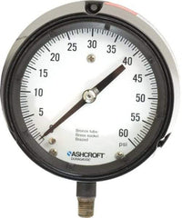 Ashcroft - 4-1/2" Dial, 1/4 Thread, 0-60 Scale Range, Pressure Gauge - Lower Connection, Rear Flange Connection Mount, Accurate to 0.5% of Scale - Makers Industrial Supply