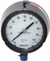 Ashcroft - 4-1/2" Dial, 1/2 Thread, 0-100 Scale Range, Pressure Gauge - Lower Connection, Rear Flange Connection Mount, Accurate to 0.5% of Scale - Makers Industrial Supply