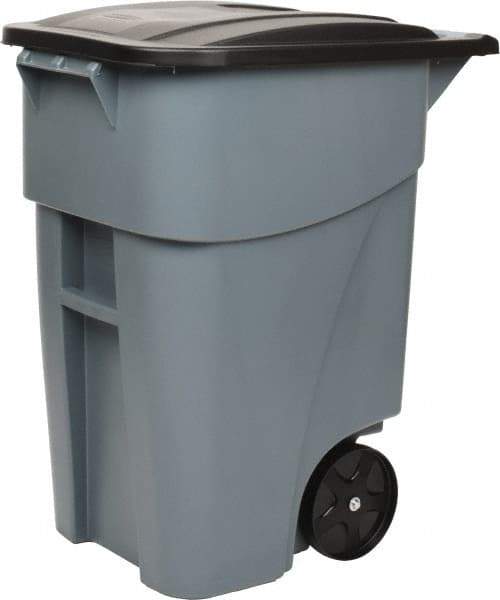 Rubbermaid - 50 Gal Gray Rectangle Trash Can - Polyethylene, 36-1/2" High x 28-1/2" Long x 23-3/8" Wide - Makers Industrial Supply