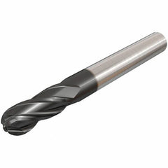 Iscar - 12mm Diam, 25mm LOC, 4 Flute Solid Carbide Ball End Mill - TiAlN Finish, Single End, 100mm OAL, 12mm Shank Diam, Spiral Flute - Makers Industrial Supply