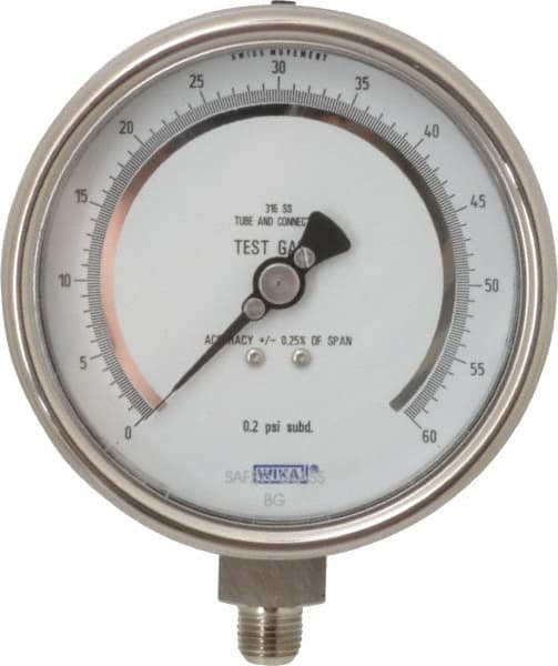 Wika - 4" Dial, 1/4 Thread, 0-300 Scale Range, Pressure Gauge - Lower Connection Mount, Accurate to 0.25% of Scale - Makers Industrial Supply