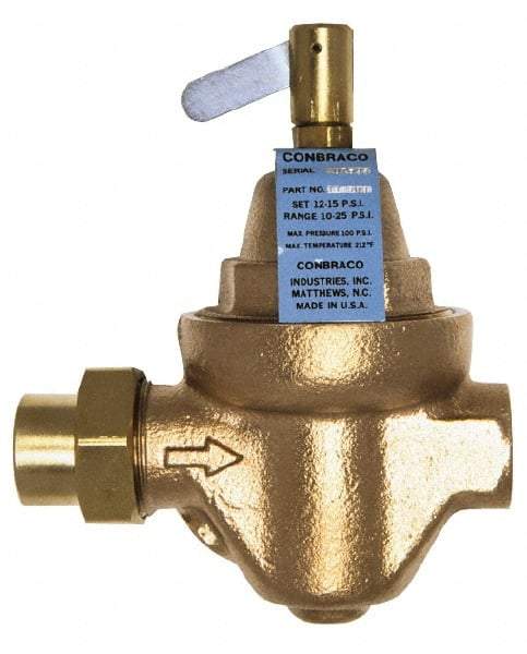 Conbraco - 1/2" Pipe, Solder x Solder End Connection, Bronze Pressure Regulating Valve - Nitrile Seal, 100 psi Inlet Pressure - Makers Industrial Supply