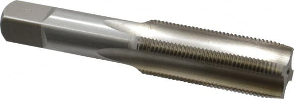 Made in USA - 7/8-16 UNS 4 Flute Bright Finish High Speed Steel Straight Flute Standard Hand Tap - Plug, Right Hand Thread, 4-11/16" OAL, 2-7/32" Thread Length, H3 Limit, Oversize - Exact Industrial Supply