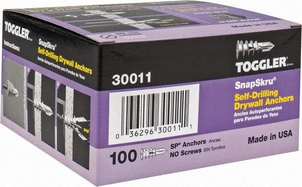 Toggler - #6 to 10 Screw, 5/16" Diam, 1-5/8" Long, 3/8 to 5/8" Thick, Self Drilling Drywall & Hollow Wall Anchor - Thermoplastic Alloy, Use in Drywall - Makers Industrial Supply