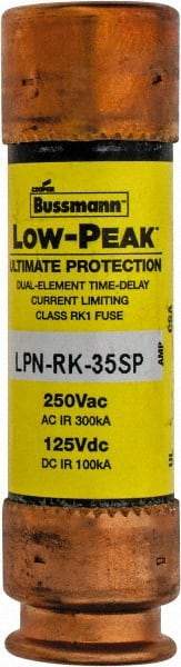 Cooper Bussmann - 125 VDC, 250 VAC, 35 Amp, Time Delay General Purpose Fuse - Bolt-on Mount, 76.2mm OAL, 100 at DC, 300 at AC (RMS) kA Rating, 13/16" Diam - Makers Industrial Supply