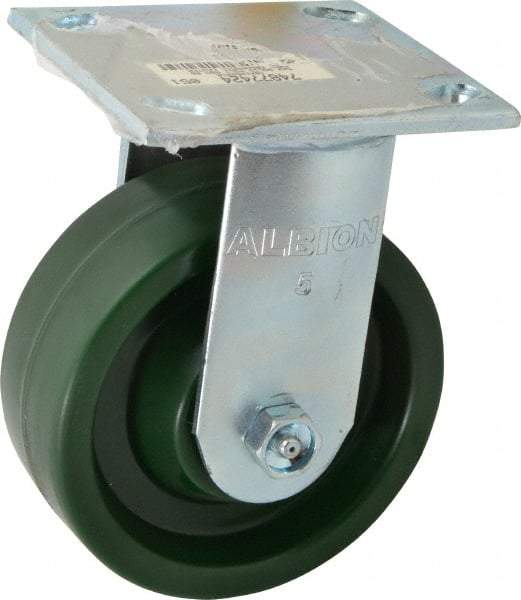 Albion - 5" Diam x 2" Wide x 6-1/2" OAH Top Plate Mount Rigid Caster - Polyurethane, 1,000 Lb Capacity, Roller Bearing, 4 x 4-1/2" Plate - Makers Industrial Supply