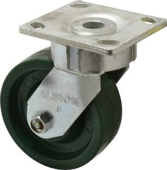 Albion - 5" Diam x 2" Wide x 6-1/2" OAH Top Plate Mount Swivel Caster - Polyurethane, 1,000 Lb Capacity, Roller Bearing, 4 x 4-1/2" Plate - Makers Industrial Supply