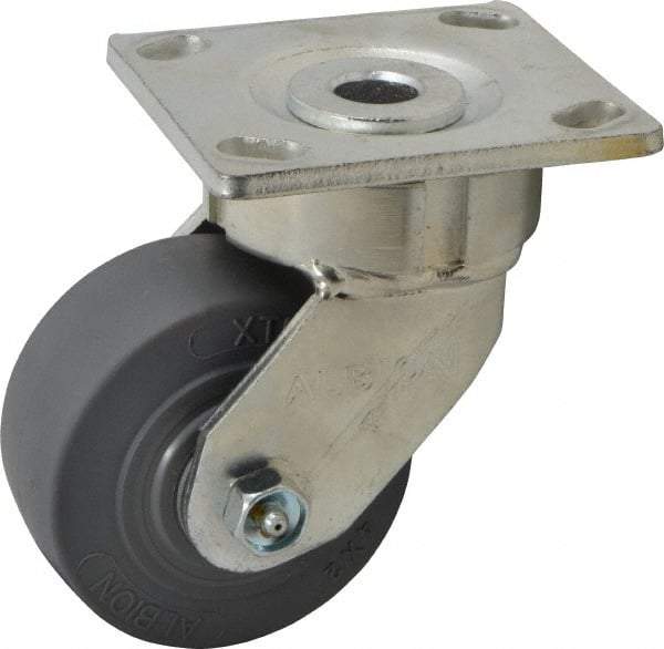 Albion - 4" Diam x 2" Wide x 5-5/8" OAH Top Plate Mount Swivel Caster - Soft Rubber, 350 Lb Capacity, Roller Bearing, 4 x 4-1/2" Plate - Makers Industrial Supply