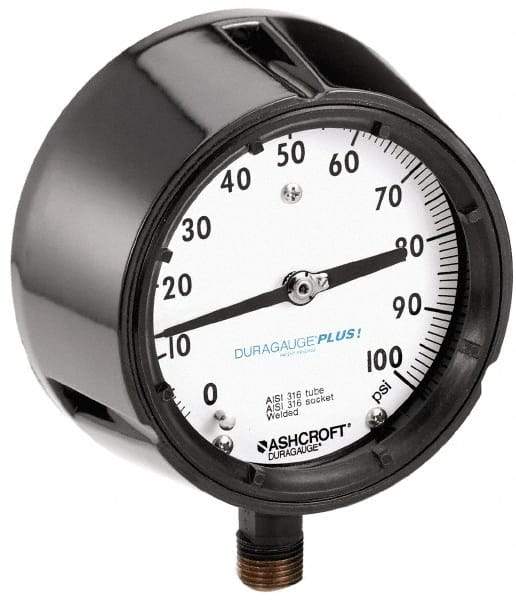 Ashcroft - 4-1/2" Dial, 1/2 Thread, 0-5,000 Scale Range, Pressure Gauge - Lower Connection, Rear Flange Connection Mount, Accurate to 0.5% of Scale - Makers Industrial Supply