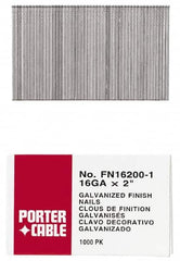 Porter-Cable - 16 Gauge 2" Long Finishing Nails for Power Nailers - Grade 2 Steel, Galvanized Finish, Smooth Shank, Straight Stick Collation, Chisel Point - Makers Industrial Supply