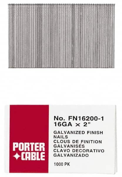 Porter-Cable - 16 Gauge 2-1/2" Long Finishing Nails for Power Nailers - Grade 2 Steel, Galvanized Finish, Smooth Shank, Straight Stick Collation, Chisel Point - Makers Industrial Supply