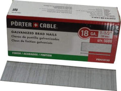 Porter-Cable - 18 Gauge 1-1/2" Long Brad Nails for Power Nailers - Grade 2 Steel, Galvanized Finish, Smooth Shank, Straight Stick Collation, Brad Head, Chisel Point - Makers Industrial Supply