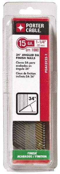 Porter-Cable - 15 Gauge 1-3/4" Long Finishing Nails for Power Nailers - Grade 2 Steel, Bright Finish, Angled Stick Collation, Chisel Point - Makers Industrial Supply