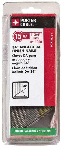 Porter-Cable - 18 Gauge 1-3/4" Long Finishing Nails for Power Nailers - Grade 2 Steel, Bright Finish, Angled Stick Collation, Chisel Point - Makers Industrial Supply