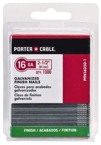 Porter-Cable - 16 Gauge 2" Long Finishing Nails for Power Nailers - Grade 2 Steel, Galvanized Finish, Straight Stick Collation, Chisel Point - Makers Industrial Supply