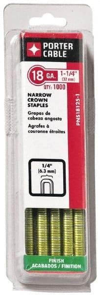 Porter-Cable - 1" Long x 1/4" Wide, 18 Gauge Narrow Crown Construction Staple - Grade 2 Steel, Galvanized Finish - Makers Industrial Supply