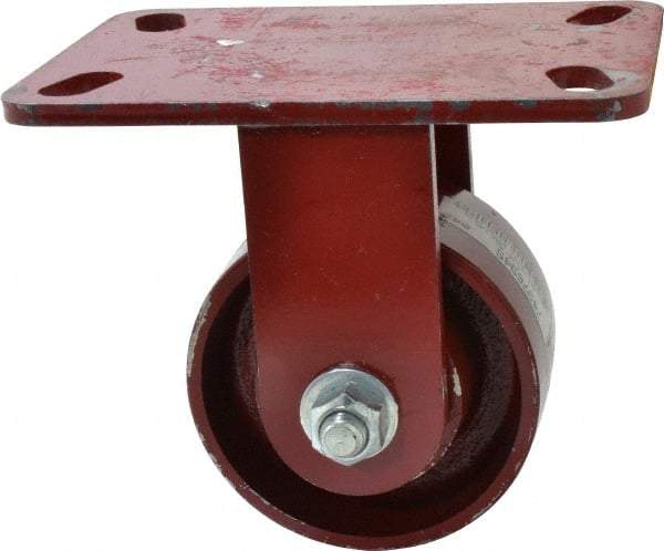 Hamilton - 4" Diam x 2" Wide x 5-5/8" OAH Top Plate Mount Rigid Caster - Cast Iron, 1,000 Lb Capacity, Roller Bearing, 4-1/2 x 6-1/2" Plate - Makers Industrial Supply