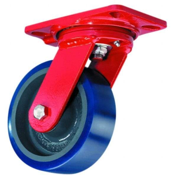 Hamilton - 8" Diam x 2" Wide x 9-3/4" OAH Top Plate Mount Swivel Caster - Polyurethane, 1,200 Lb Capacity, Precision Sealed Bearing, 4-1/2 x 6-1/2" Plate - Makers Industrial Supply