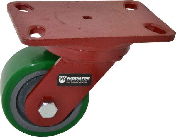 Hamilton - 4" Diam x 2" Wide x 5-5/8" OAH Top Plate Mount Swivel Caster - Polyurethane, 750 Lb Capacity, Precision Sealed Bearing, 4-1/2 x 6-1/2" Plate - Makers Industrial Supply