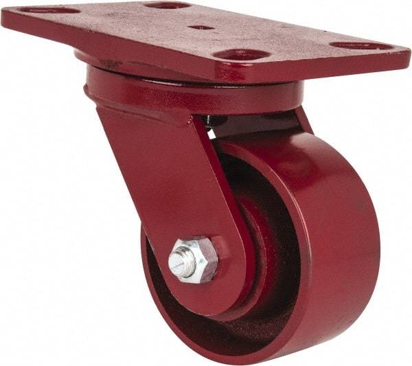 Hamilton - 4" Diam x 2" Wide x 5-5/8" OAH Top Plate Mount Swivel Caster - Cast Iron, 1,000 Lb Capacity, Roller Bearing, 4-1/2 x 6-1/2" Plate - Makers Industrial Supply