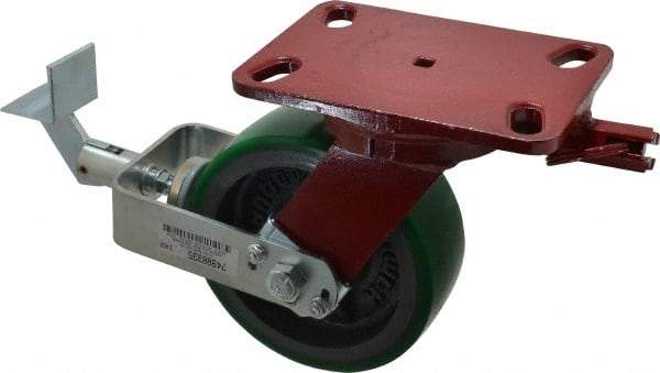 Hamilton - 6" Diam x 2" Wide x 7-3/4" OAH Top Plate Mount Swivel Caster with Brake - Polyurethane, 1,200 Lb Capacity, Precision Sealed Bearing, 4-1/2 x 6-1/2" Plate - Makers Industrial Supply