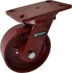 Hamilton - 6" Diam x 2" Wide x 7-3/4" OAH Top Plate Mount Swivel Caster - Cast Iron, 1,400 Lb Capacity, Roller Bearing, 4-1/2 x 6-1/2" Plate - Makers Industrial Supply