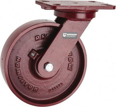 Hamilton - 8" Diam x 2" Wide x 9-3/4" OAH Top Plate Mount Swivel Caster - Cast Iron, 1,500 Lb Capacity, Roller Bearing, 4-1/2 x 6-1/2" Plate - Makers Industrial Supply