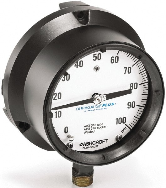 Ashcroft - 6" Dial, 1/2 Thread, 0-1,000 Scale Range, Pressure Gauge - Makers Industrial Supply