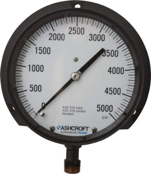 Ashcroft - 6" Dial, 1/2 Thread, 0-5,000 Scale Range, Pressure Gauge - Lower Connection Mount, Accurate to 0.5% of Scale - Makers Industrial Supply