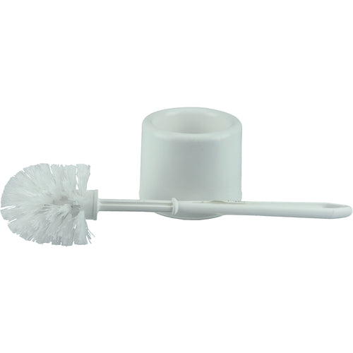 Toilet Bowl Brush Set, White Plastic Fill, Plastic Handle and Holder - Makers Industrial Supply