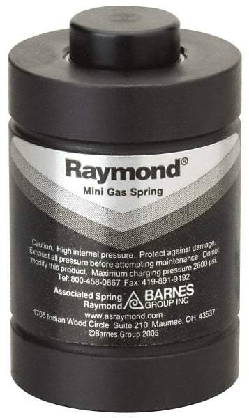 Associated Spring Raymond - M6x1 Mt Hole, 0.71" Rod Diam, 1-1/2" Diam, 6mm Max Stroke, Nitrogen Gas Spring Cylinder - 2.4" OAL, 3,595 Lb Full Stroke Spring Force, 2,175 psi Initial Charge - Makers Industrial Supply