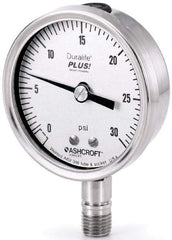 Ashcroft - 3-1/2" Dial, 1/4 Thread, 0-15 Scale Range, Pressure Gauge - Center Back Connection Mount, Accurate to 1% of Scale - Makers Industrial Supply