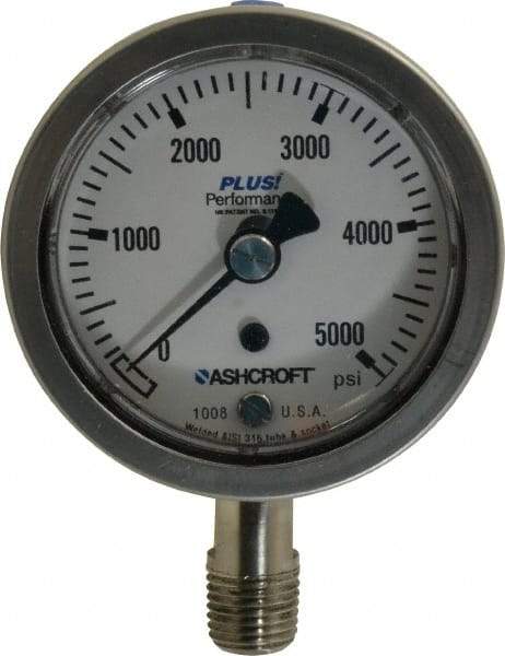 Ashcroft - 2-1/2" Dial, 1/4 Thread, 0-5,000 Scale Range, Pressure Gauge - Lower Connection Mount, Accurate to 3-2-3% of Scale - Makers Industrial Supply