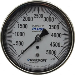 Ashcroft - 3-1/2" Dial, 1/4 Thread, 0-5,000 Scale Range, Pressure Gauge - Center Back Connection Mount, Accurate to 1% of Scale - Makers Industrial Supply