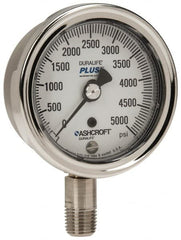 Ashcroft - 2-1/2" Dial, 1/4 Thread, 0-5,000 Scale Range, Pressure Gauge - Lower Connection Mount, Accurate to 1% of Scale - Makers Industrial Supply