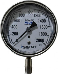 Ashcroft - 3-1/2" Dial, 1/4 Thread, 0-2,000 Scale Range, Pressure Gauge - Lower Connection Mount, Accurate to 1% of Scale - Makers Industrial Supply