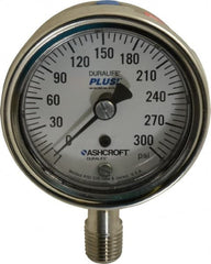 Ashcroft - 2-1/2" Dial, 1/4 Thread, 0-300 Scale Range, Pressure Gauge - Lower Connection Mount, Accurate to 1% of Scale - Makers Industrial Supply