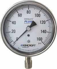 Ashcroft - 3-1/2" Dial, 1/4 Thread, 0-160 Scale Range, Pressure Gauge - Lower Connection Mount, Accurate to 1% of Scale - Makers Industrial Supply