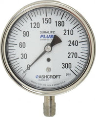 Ashcroft - 3-1/2" Dial, 1/4 Thread, 0-300 Scale Range, Pressure Gauge - Lower Connection Mount, Accurate to 1% of Scale - Makers Industrial Supply