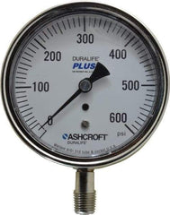 Ashcroft - 3-1/2" Dial, 1/4 Thread, 0-600 Scale Range, Pressure Gauge - Lower Connection Mount, Accurate to 1% of Scale - Makers Industrial Supply