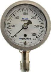 Ashcroft - 2-1/2" Dial, 1/4 Thread, 0-3,000 Scale Range, Pressure Gauge - Lower Connection Mount, Accurate to 3-2-3% of Scale - Makers Industrial Supply