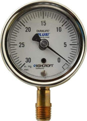 Ashcroft - 2-1/2" Dial, 1/4 Thread, 30-0 Scale Range, Pressure Gauge - Lower Connection Mount, Accurate to 1% of Scale - Makers Industrial Supply