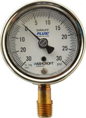 Ashcroft - 2-1/2" Dial, 1/4 Thread, 30-0-30 Scale Range, Pressure Gauge - Lower Connection Mount, Accurate to 1% of Scale - Makers Industrial Supply