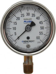 Ashcroft - 2-1/2" Dial, 1/4 Thread, 0-60 Scale Range, Pressure Gauge - Lower Connection Mount, Accurate to 1% of Scale - Makers Industrial Supply