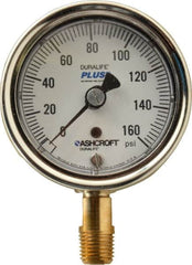 Ashcroft - 2-1/2" Dial, 1/4 Thread, 0-160 Scale Range, Pressure Gauge - Lower Connection Mount, Accurate to 1% of Scale - Makers Industrial Supply