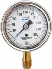 Ashcroft - 2-1/2" Dial, 1/4 Thread, 0-300 Scale Range, Pressure Gauge - Lower Connection Mount, Accurate to 1% of Scale - Makers Industrial Supply