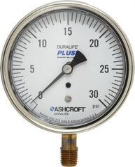 Ashcroft - 3-1/2" Dial, 1/4 Thread, 0-30 Scale Range, Pressure Gauge - Lower Connection Mount, Accurate to 1% of Scale - Makers Industrial Supply