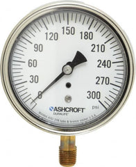 Ashcroft - 3-1/2" Dial, 1/4 Thread, 0-300 Scale Range, Pressure Gauge - Lower Connection Mount, Accurate to 1% of Scale - Makers Industrial Supply